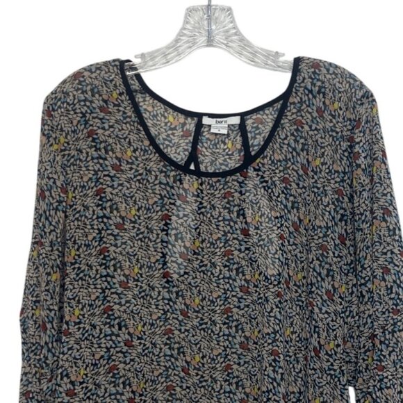 Bar III Sheer Floral Print Blouse Womens Small Black Multicolor - Picture 3 of 7